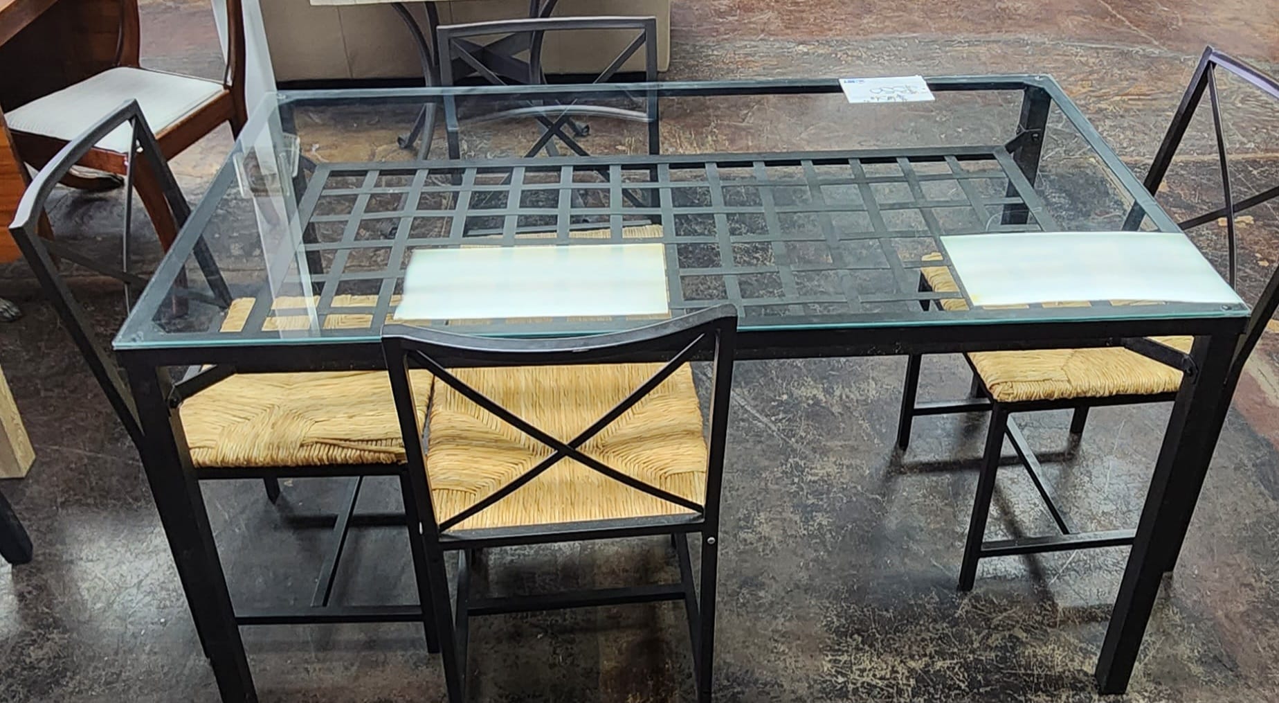 Glass top metal framed dinette tables with 4 chairs
