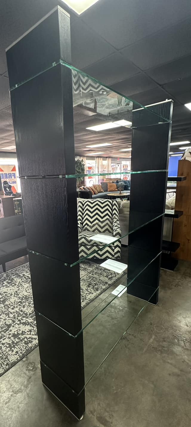 Black Glass and Wood Etagere