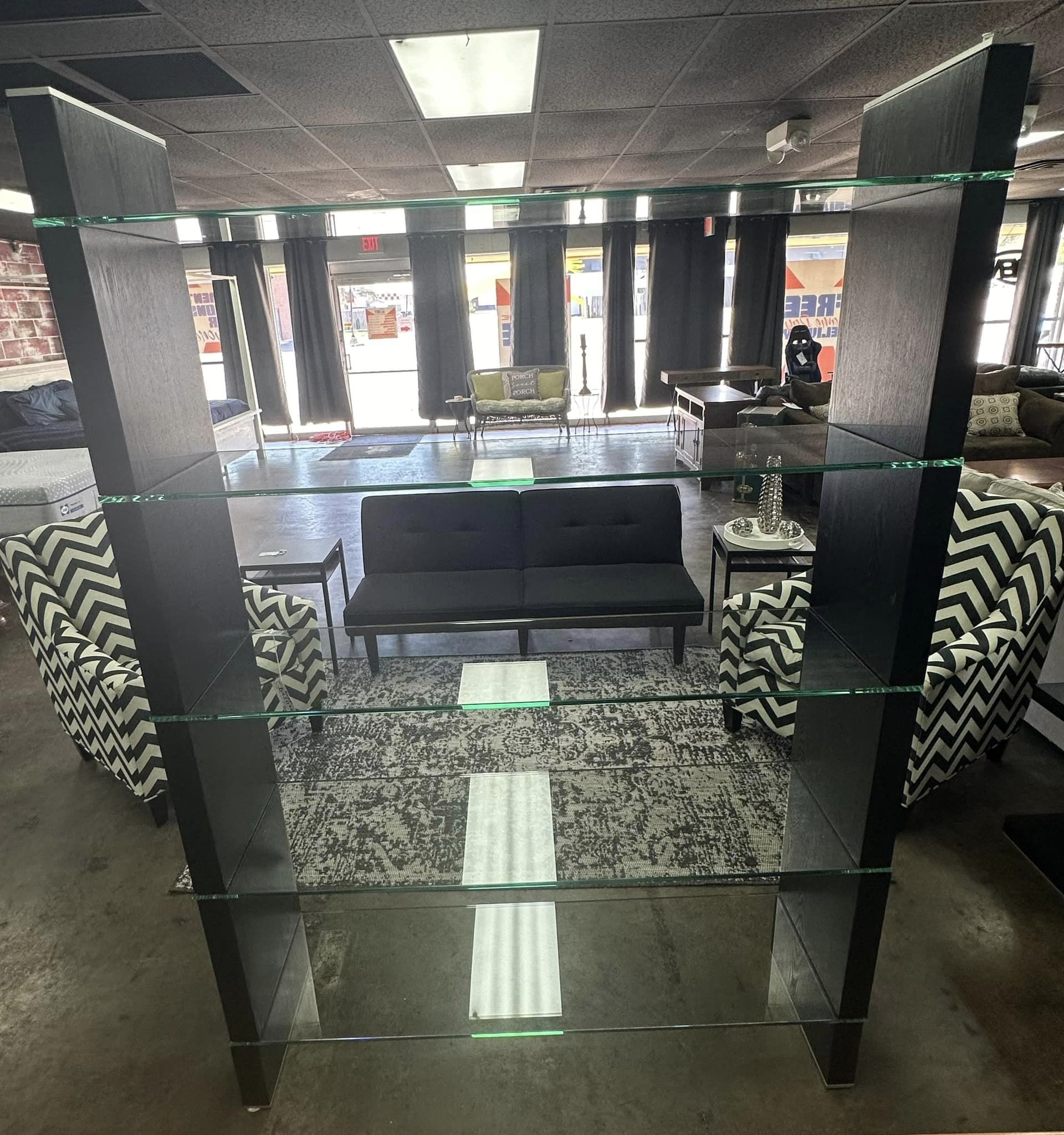 Black Glass and Wood Etagere