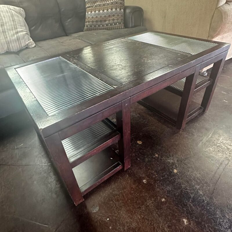 Vintage wood and glass coffee table