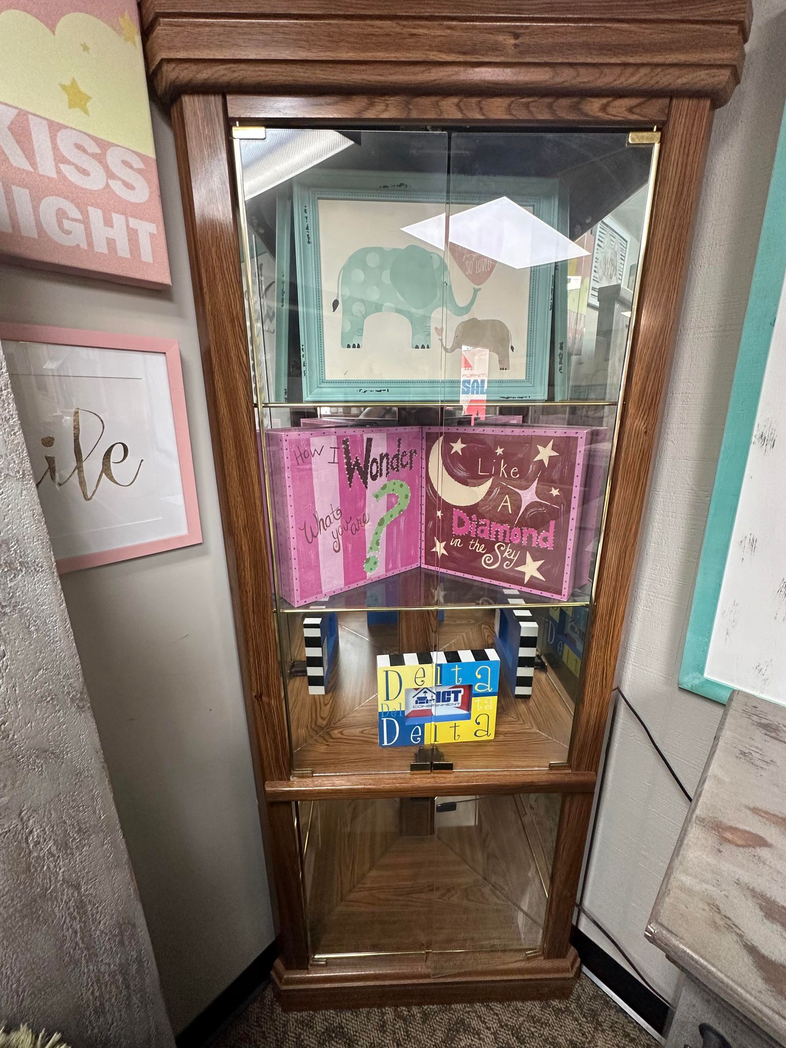 Oak Veneer Corner Curio