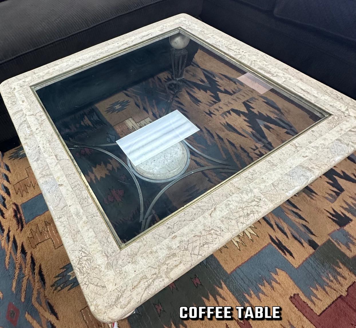 Cream Square Marble Coffee and End Tables