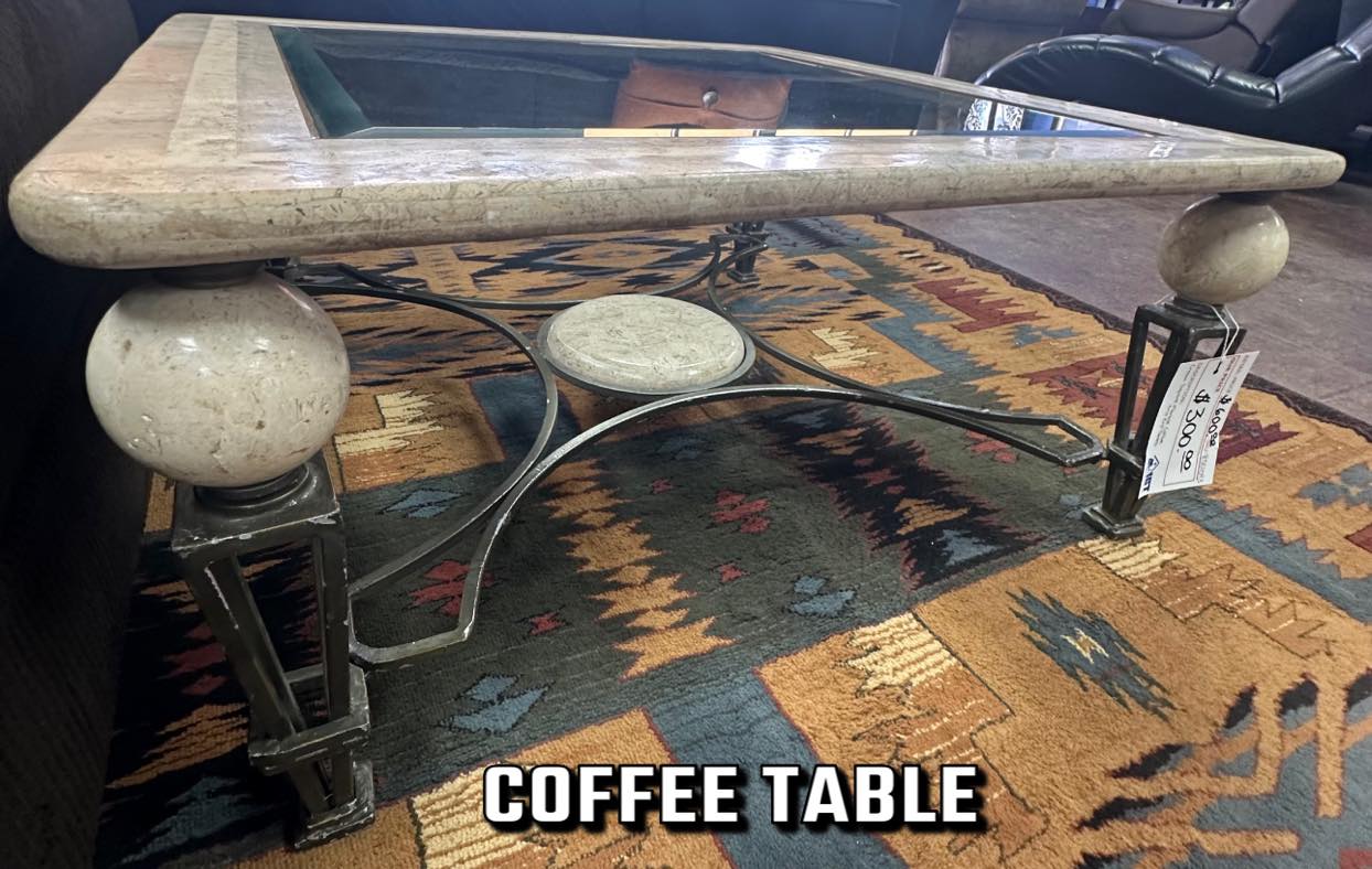 Cream Square Marble Coffee and End Tables