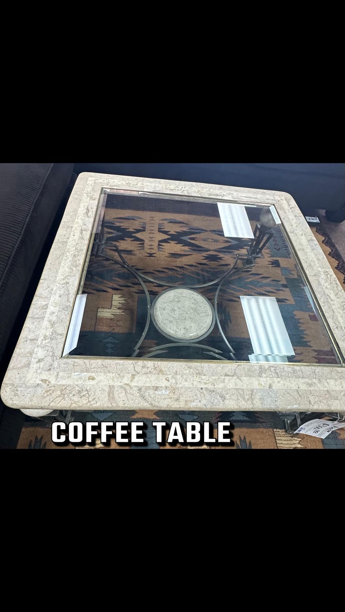 Cream Square Marble Coffee and End Tables