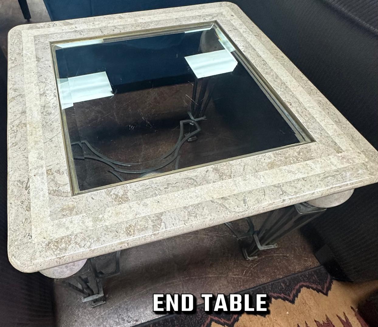 Cream Square Marble Coffee and End Tables