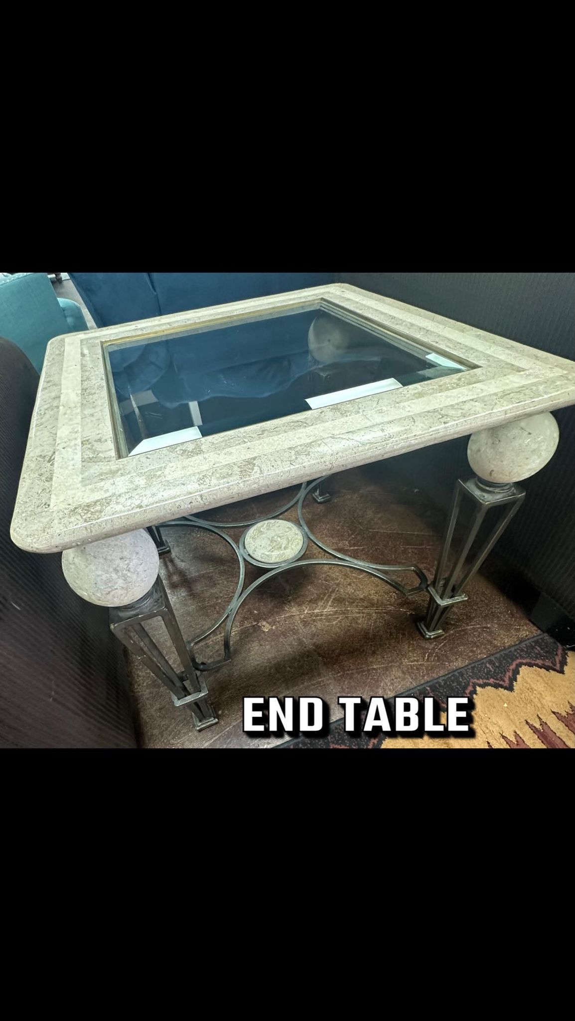 Cream Square Marble Coffee and End Tables