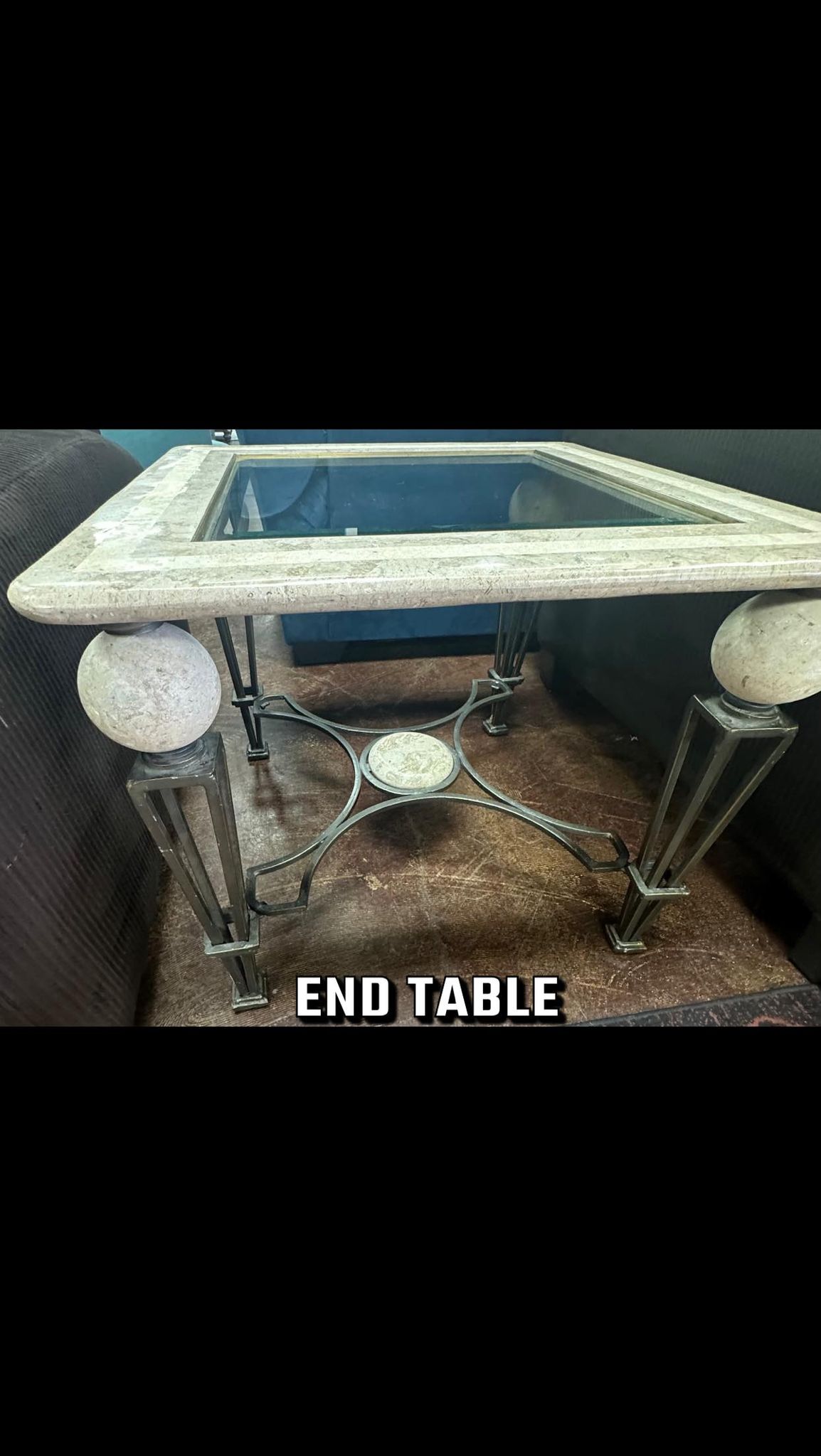 Cream Square Marble Coffee and End Tables