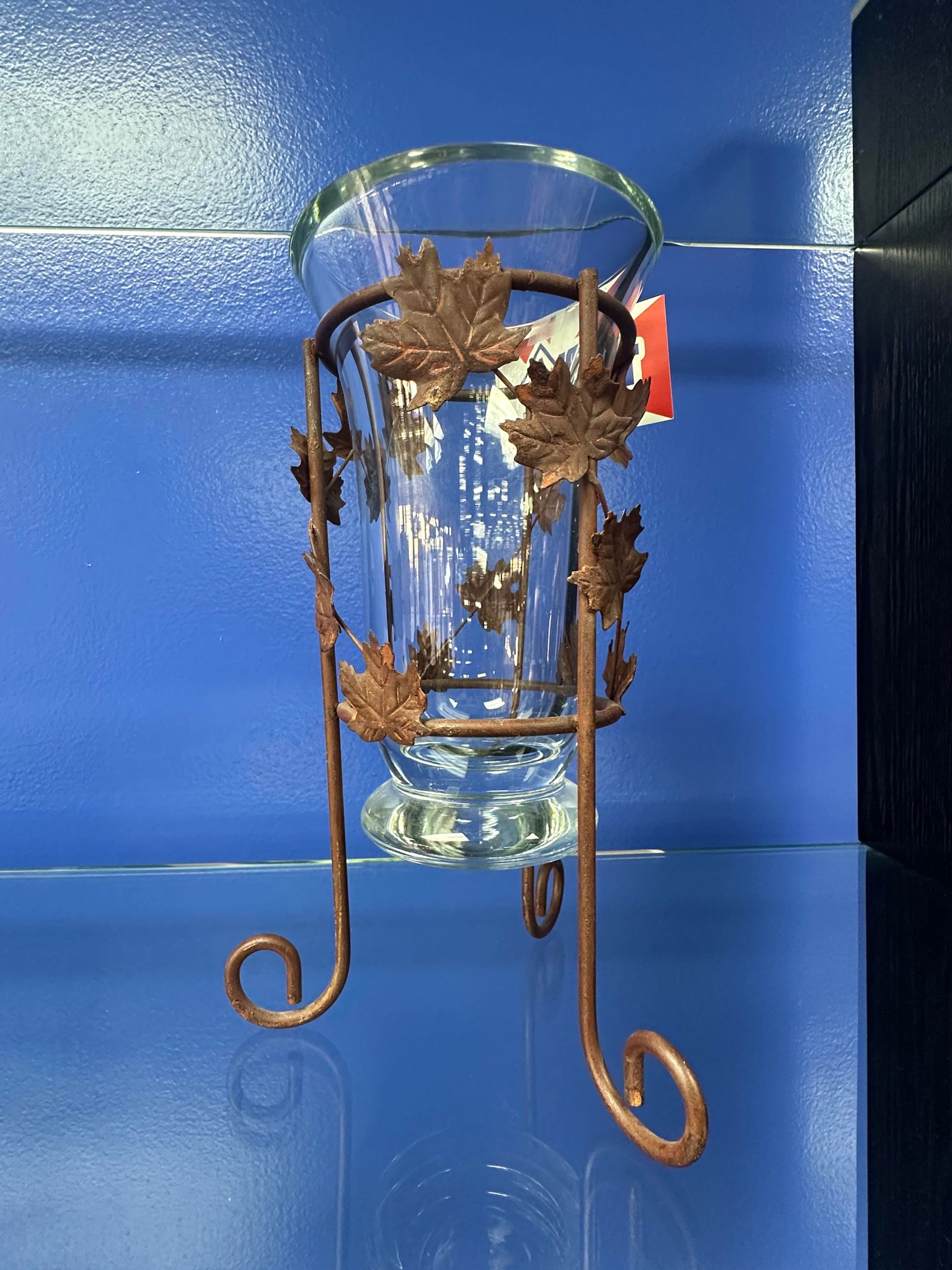 Glass Flower vase in metal stand