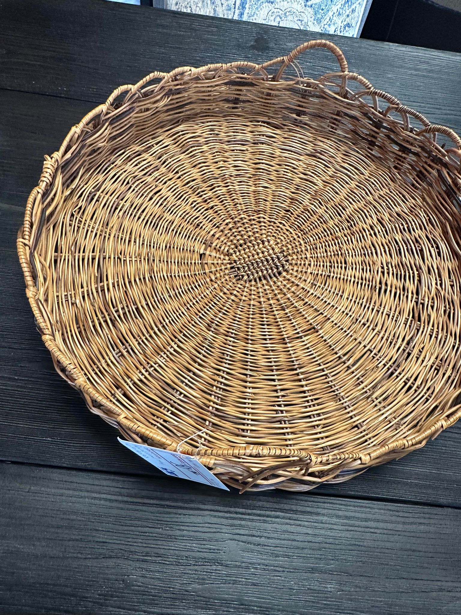Round Wicker Tray with Handles