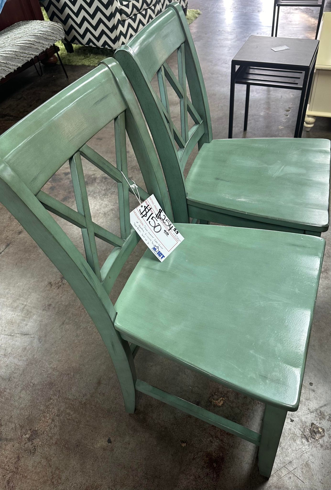 The Dine Veneer side chairs Teal Blue 2pc set